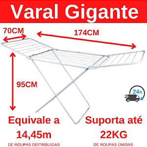 Varal De Chão Grande Big Gigante Maxi 174 Cm Aço Branco Mor