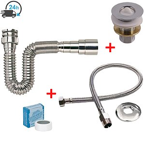 Kit Para Lavatório Sifão Flexível Cromado+ Engate 60cm + Válvula Lavatório