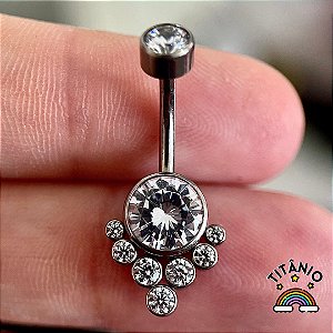 Piercing Umbigo Cluster Meia Lua Zircônia Titânio - Tribal