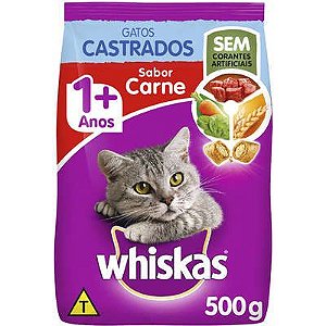 Ração Gato Adulto Cadastro de 1+ Anos sabor Carne Whiskas 500Kg