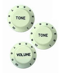 KNOB PLASTICO CUSTOM SOUND MODELO ST 3 PECAS (VOLUME, TONE, TONE) COR - BRANCA