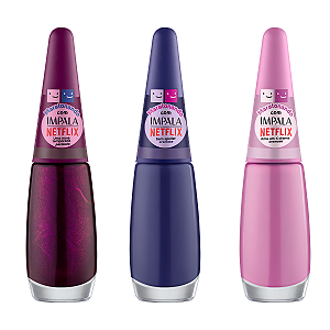 Kit 3 Esmaltes Impala Maratonando com Impala Netflix 7,5ml Cor:Uma Nova Temporada + Sem Spoiler + Ama um K-drama