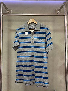 POLO PMA DRY CELL LISTRADA (CINZA/AZUL)