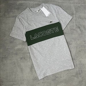 CAMISETA LACOSTE COLOR BLOCK (CINZA/VERDE)