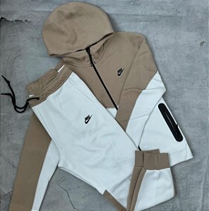 conjunto nike tech flece-branco e bege