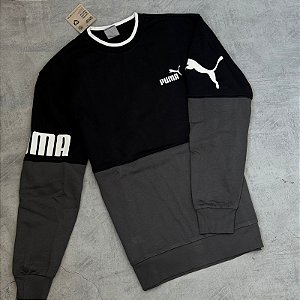 Moletom PUMA POWER Colourblock Crew 673322-01- Preto+Chumbo