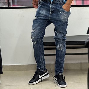 Calça Brow  Jeans Azul + tintas