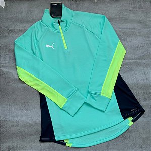 Jaqueta Quarter-Zip Football Feminino - verde agua