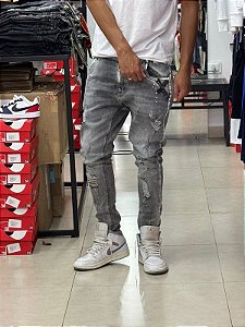 Calça brow jeans Premium- efeito cinza com respingos