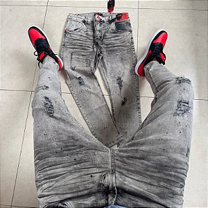 Calça Brow Jeans - cinza claro mancha preta