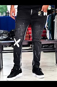 Calça Jeans Jnoriginals Preta Detalhe X branco