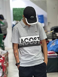 Polo Lacoste letreiro - Cinza