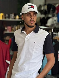 Polo Tommy Hilfiger Masculina Regular Piquet Colour-Blocked Back Branca