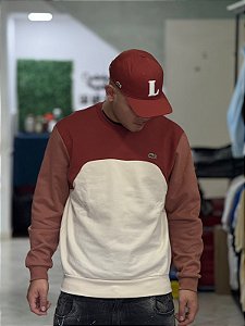 Moletom Lacoste Erkek Classic Fit Bisiklet - Vermelho + Bege