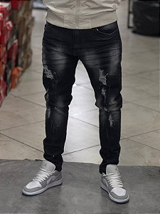 CALÇA JEANS CITY DENIM PRETA COM RESPINGOS- 0571