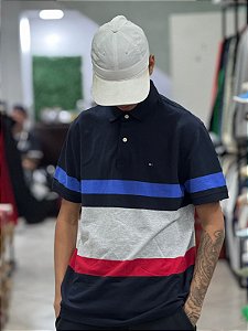 POLO TOMMY HILFIGER LISTRADA AZUL MARINHO