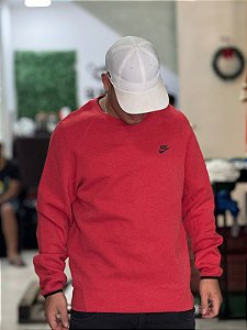 MOLETOM GOLA CARECA NIKE SPORTSWEAR TECH FLEECE - VERMELHO