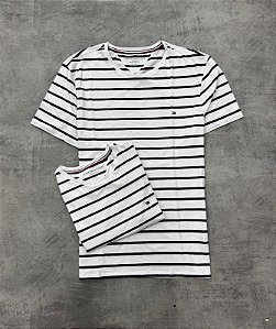 CAMISETA TOMMY HILFIGER LISTRADA BRANCO/AZUL- 78JA565