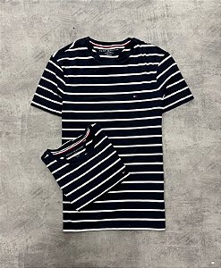 CAMISETA TOMMY HILFIGER LISTRADA AZUL MARINHO/BRANCA- 78JA565-410