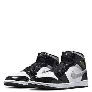 Jordan 1 Mid SE Patent Black White Metallic Silver Metallic Gold