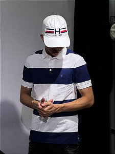 POLO TOMMY HILFIGER LISTRADA- AZUL MARINHO COM BRANCO