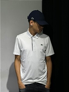 POLO LACOSTE SPORT- BRANCA DETALHE AZUL MARINHO