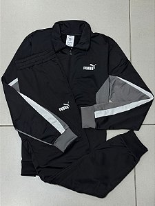 CONJUNTO PUMA ESS BLOCK POLY SUIT- PRETO E CINZA
