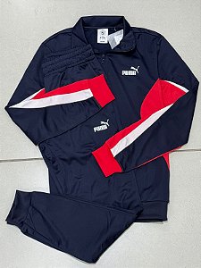 CONJUNTO PUMA ESS BLOCK POLY SUIT- AZUL MARINHO E VERMELHO