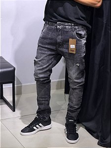 Calça jeans jogador botao preto