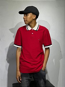 POLO TOMMY HILFIGER GOLA DETALHADA- VERMELHA