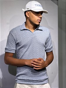 Camisa polo italiana croche texturizada cinza