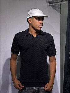 Camisa polo italiana croche texturizada PRETA