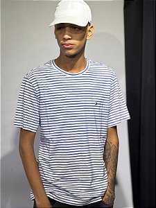 Camiseta tommy hilfiger listrada bco + AZUL