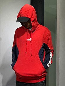 MOLETOM PUMA ESS BLOCK HOODIE- VERMELHO E AZUL MARINHO