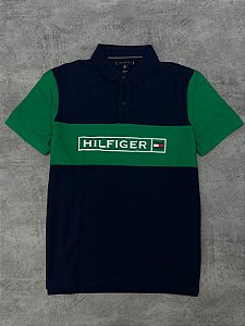 POLO TOMMY HILFIGER LETREIRO- AZUL MARINHO/ VERDE