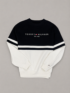 Moletom tommy hilfiger gola careca azul marinho + bco
