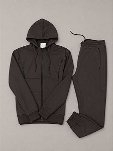 CONJUNTO HANSEZ MARROM ESCURO- LISTRA PRETA