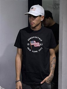CAMISETA AEROPOSTALE PRETA M/C MASCULINO BORDADA