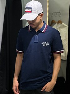 Camisa polo tommy hilfiger azul marinho + vermelho -THMW0MW43379-DCC