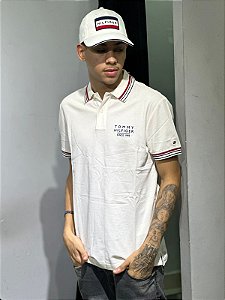 Camisa polo tommy hilfiger off white + vermelho -THMW0MW43379-Z00