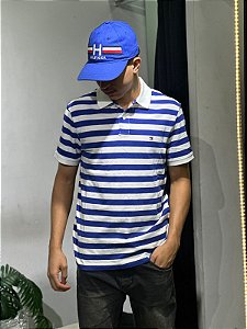 Polo tommy hilfiger Bco + royal listrada - THMW0MW43380-0FA