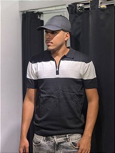 Polo texturizada Preta + branca -SFW14