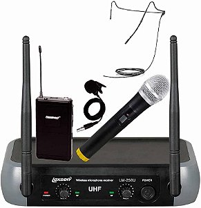 Microfone Sem Fio LM-258U Kit Lexsen UHF 2 Canais Frequência Fixa