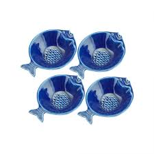Conjunto 4 Peixes Decorativos de Cerâmica Ocean Azul 14cm x 11cm - Wolff