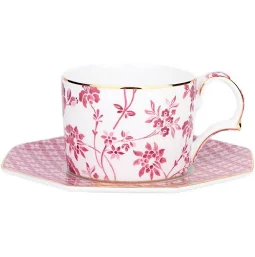 Xicara de Cha e Pires Pink Regency Damasky