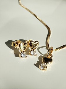Conjunto de brinco e colar com pingente de coração e zircônia - Iris