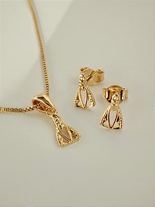 Conjunto de brinco e colar com pingente de Nossa Senhora Aparecida