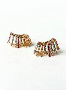 Brinco onda facetada com Zircônias Coloridas - Cora