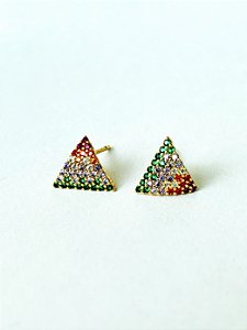 Brinco triângulo com microzircônias Coloridas - Violeta