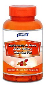 Suplemento de Ferro + Ácido Fólico + Vit B12 -  60 caps 250 mg